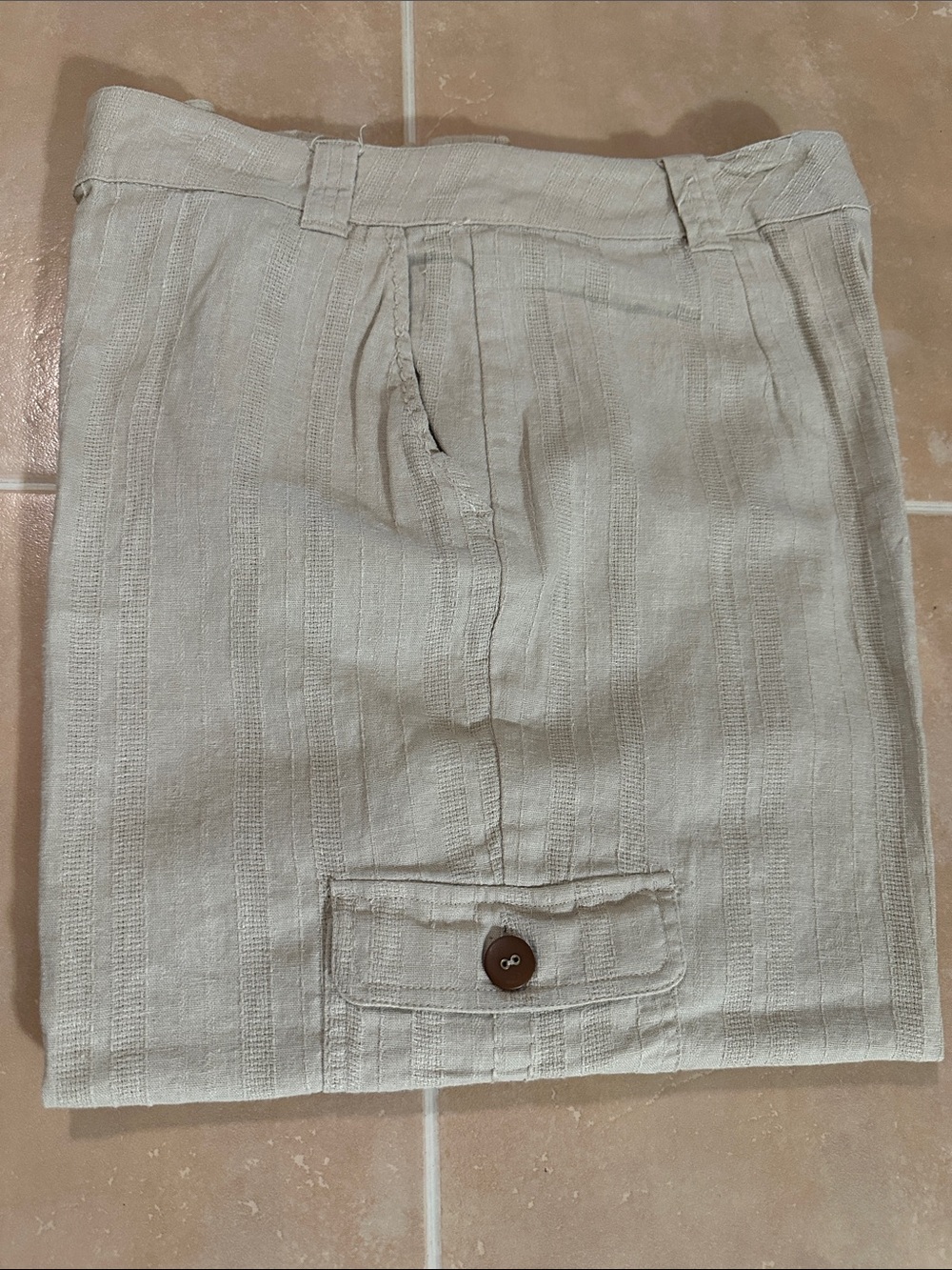 Beige Cargo Linen Blend Pants